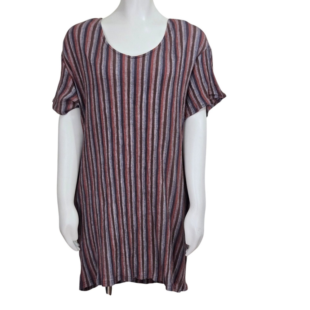 Pact Womens Size M Striped‎ 100% Organic Cotton Slub Tunic Dress S/S Pockets